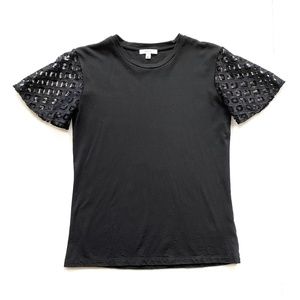Black Lace Sleeve T-Shirt